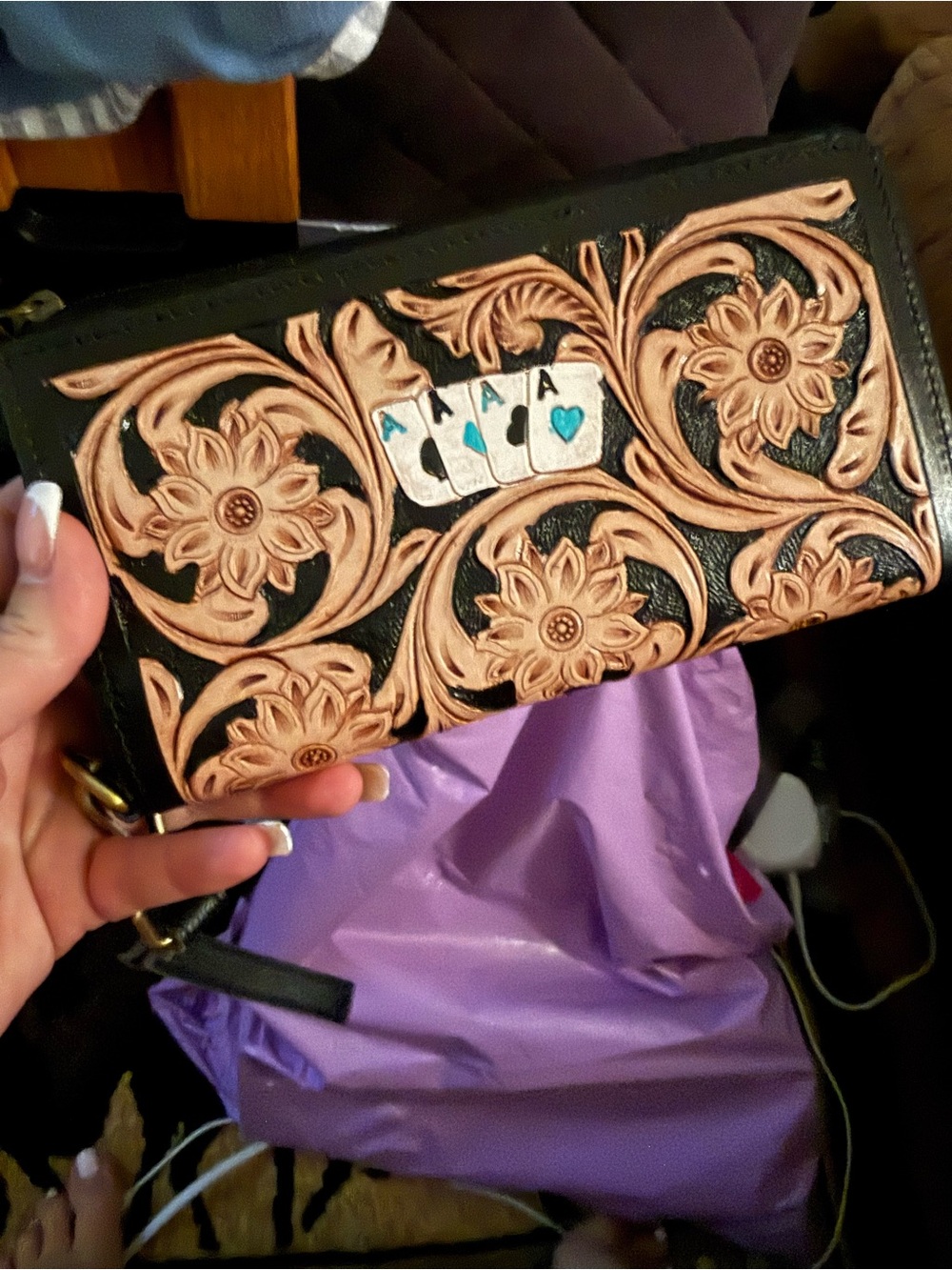 Brand new Dani Morgan Black and Tan handmade leather wallet.